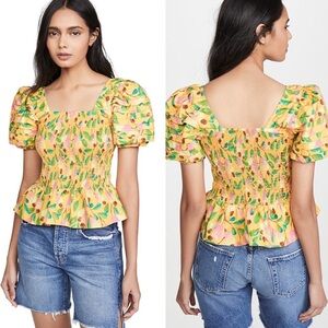 Farm Rio Mini Cashew Smocked Top Yellow Smocked Top floral large